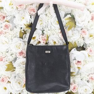 The Sak Black Pebbled Leather Square Logo Shoulder Bag Handbag Purse 10x10